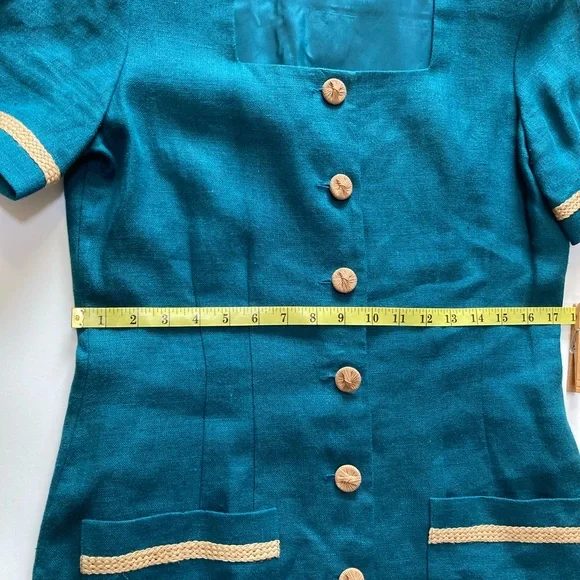 Liz Claiborne Vintage Linen Maxi Dress Womens 10 Green 90s Button Front Pockets - Picture 11 of 16